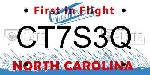 CT7S3Q North Carolina License Plate
