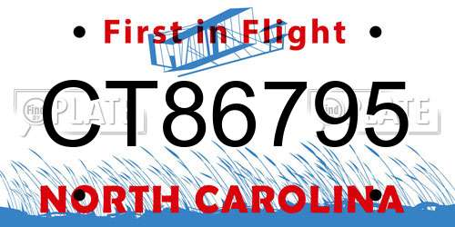 CT86795 North Carolina License Plate
