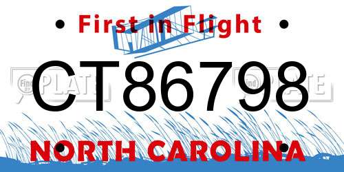 CT86798 North Carolina License Plate