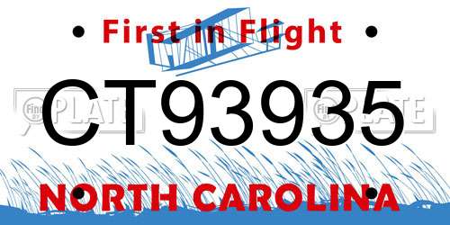CT93935 North Carolina License Plate