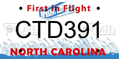 CTD391 North Carolina License Plate