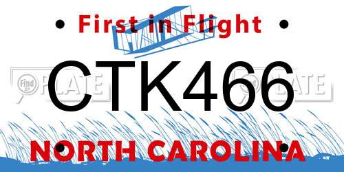 CTK466 North Carolina License Plate