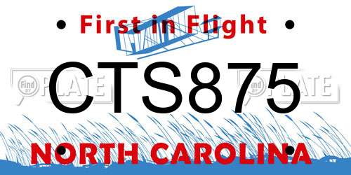 CTS875 North Carolina License Plate