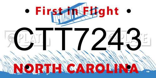 CTT7243 North Carolina License Plate