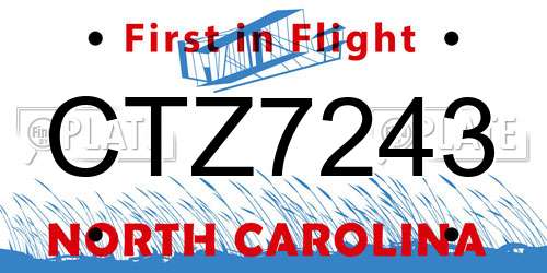 CTZ7243 North Carolina License Plate