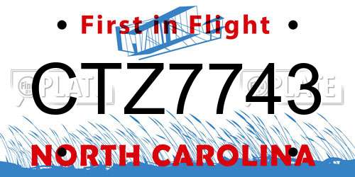 CTZ7743 North Carolina License Plate