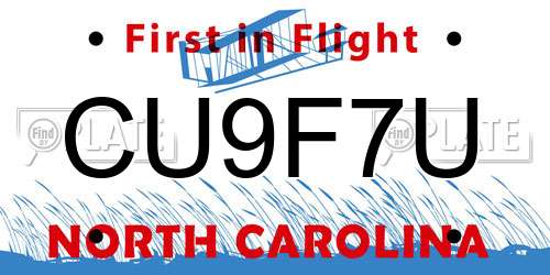 CU9F7U North Carolina License Plate