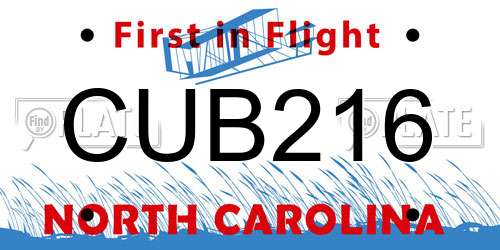 CUB216 North Carolina License Plate