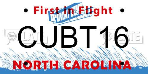 CUBT16 North Carolina License Plate