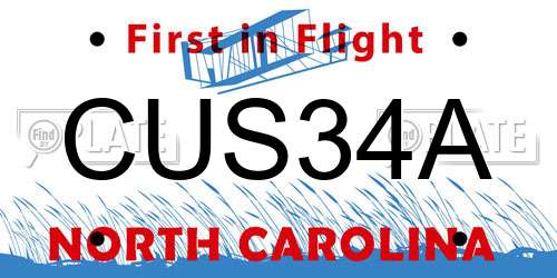 CUS34A North Carolina License Plate