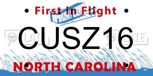 CUSZ16 North Carolina License Plate