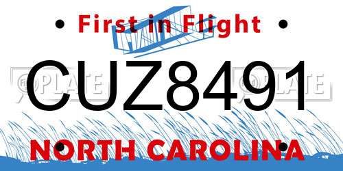 CUZ8491 North Carolina License Plate
