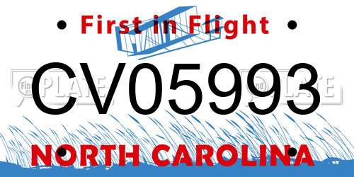 CV05993 North Carolina License Plate