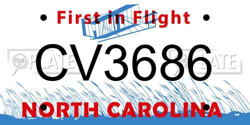 CV3686 North Carolina License Plate