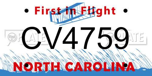 CV4759 North Carolina License Plate