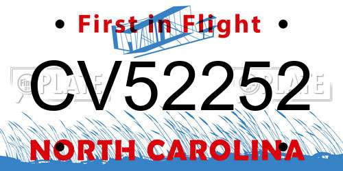 CV52252 North Carolina License Plate