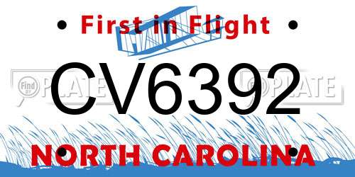 CV6392 North Carolina License Plate