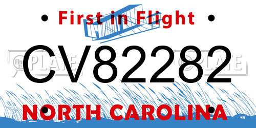 CV82282 North Carolina License Plate