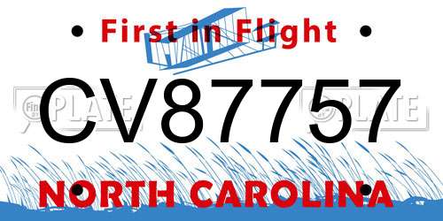 CV87757 North Carolina License Plate
