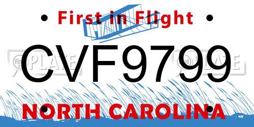 CVF9799 North Carolina License Plate