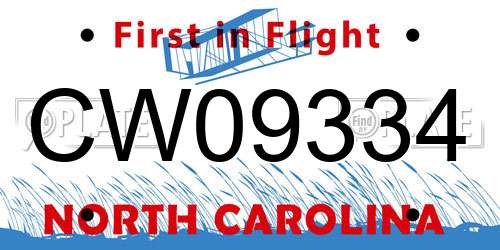 CW09334 North Carolina License Plate