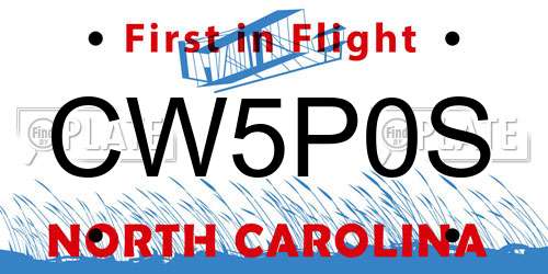 CW5P0S North Carolina License Plate