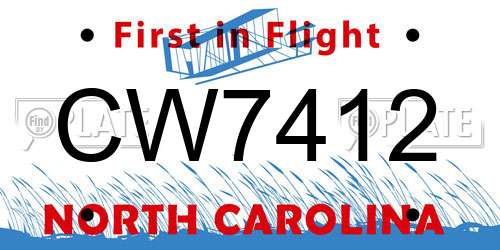 CW7412 North Carolina License Plate