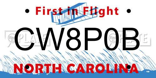 CW8P0B North Carolina License Plate