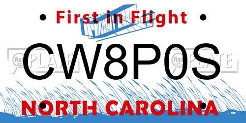 CW8P0S North Carolina License Plate