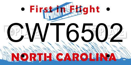 CWT6502 North Carolina License Plate