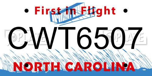 CWT6507 North Carolina License Plate