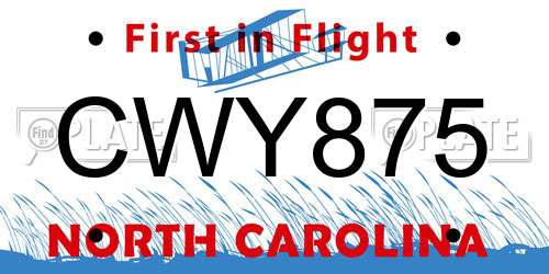 CWY875 North Carolina License Plate