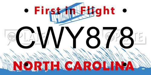 CWY878 North Carolina License Plate