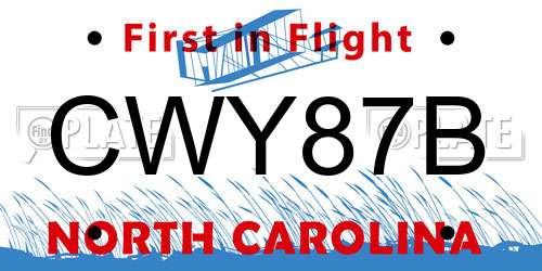 CWY87B North Carolina License Plate
