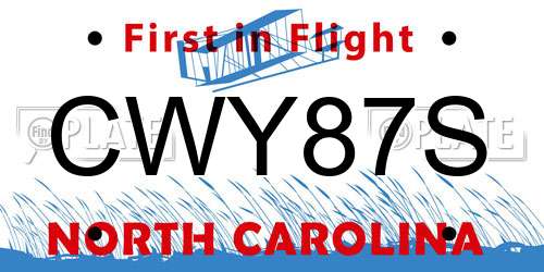 CWY87S North Carolina License Plate