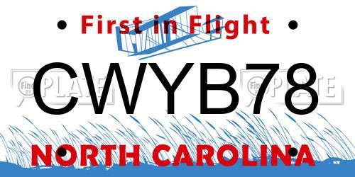 CWYB78 North Carolina License Plate
