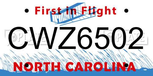 CWZ6502 North Carolina License Plate
