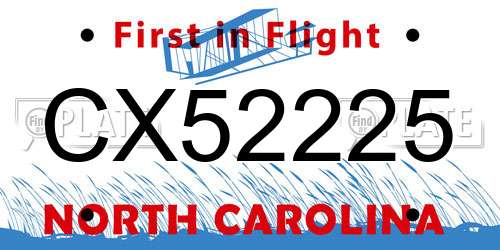 CX52225 North Carolina License Plate