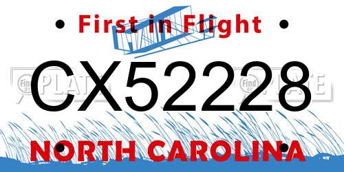 CX52228 North Carolina License Plate