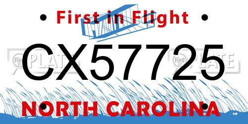 CX57725 North Carolina License Plate