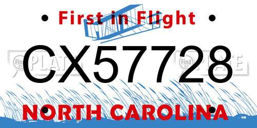 CX57728 North Carolina License Plate