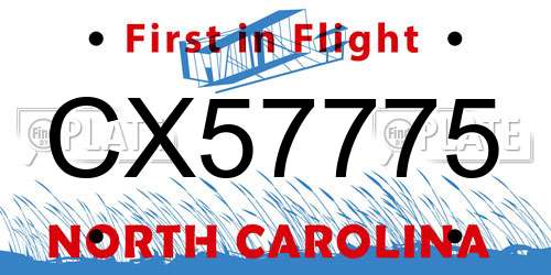 CX57775 North Carolina License Plate