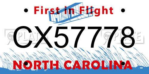 CX57778 North Carolina License Plate