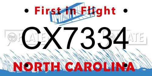 CX7334 North Carolina License Plate