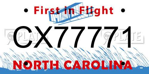 CX77771 North Carolina License Plate