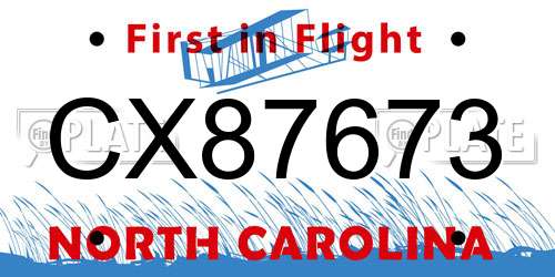 CX87673 North Carolina License Plate