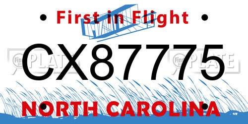 CX87775 North Carolina License Plate