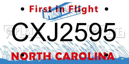 CXJ2595 North Carolina License Plate