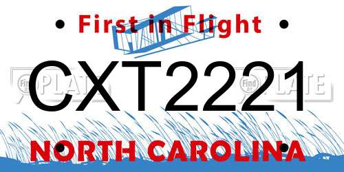 CXT2221 North Carolina License Plate