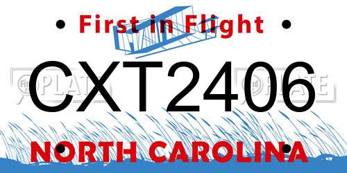 CXT2406 North Carolina License Plate